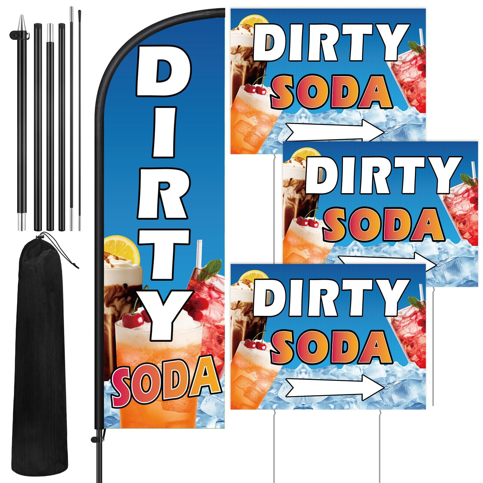3 Pcs Dirty Soda Sign 1 Pcs 7 ft Dirty Soda Feather Flag with Pole Kit Yard S…
