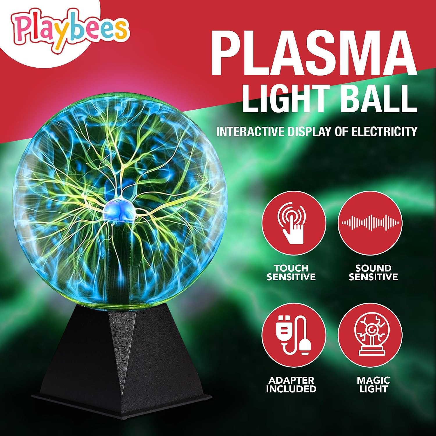 Green Plasma Ball – 7 Inch – Tesla Coil Bulb Static Electricity in a Vacuum Pres