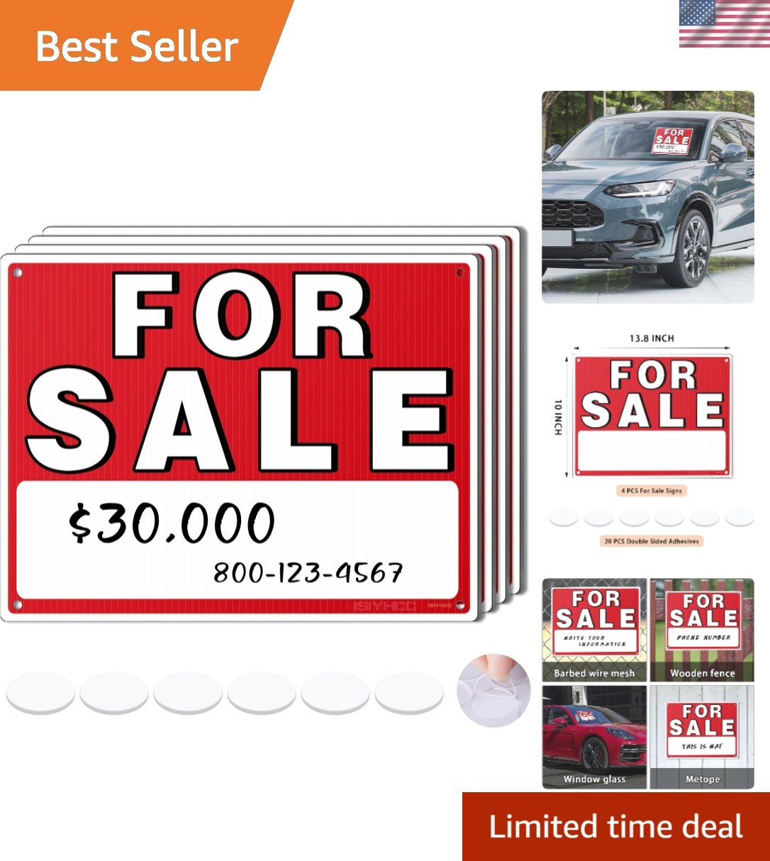 Instantly Attract Buyers! 4-Pack 14″x10″ Car For Sale Signs – Weather Resistant
