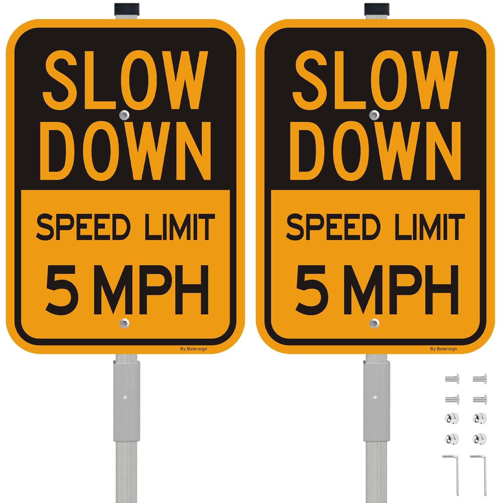 Slow Down Speed Limit 5 MPH Sign with 36-Inch Stakes, 14 x 10 Inches, Reflect…