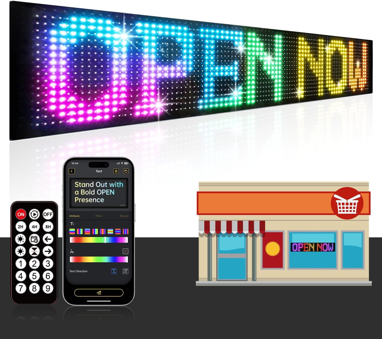 35″X8″ Programmable LED Sign for Storefronts, Bluetooth APP Control, Stick-On, U