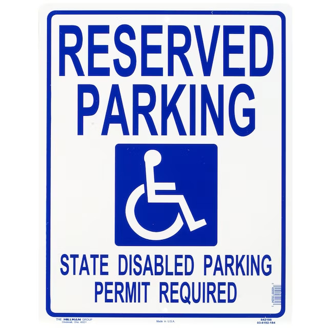 Hillman Sign Center Reserved Handicapped Parking 19-in x 15-in Plastic sign