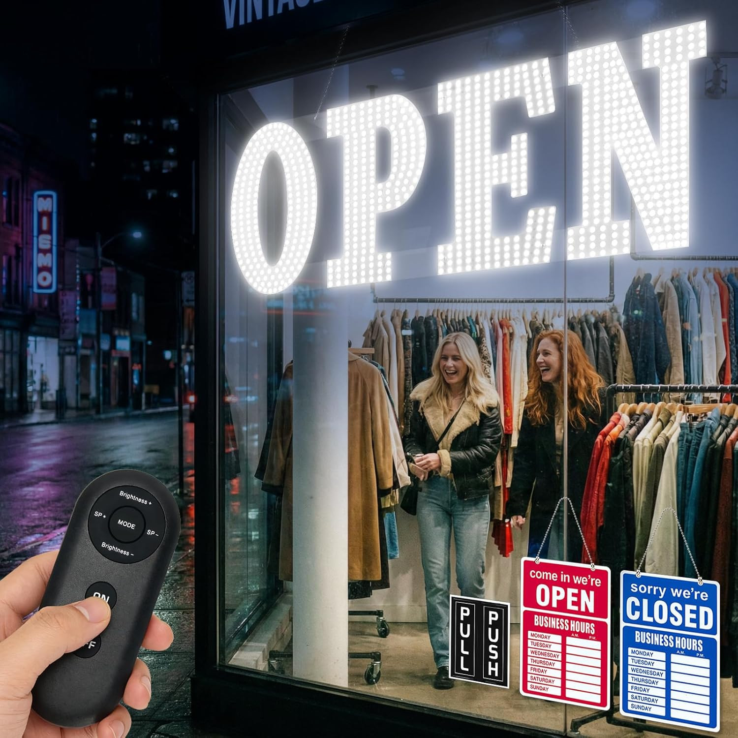 Bright LED Open Sign with 6 Modes – 30″ x 10″ Lighted Storefront Insert