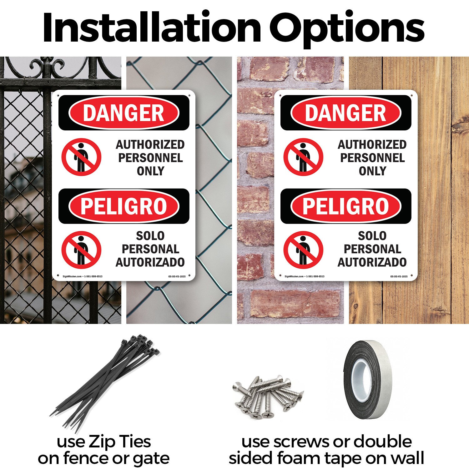 Authorized Personnel Only Bilingual OSHA Danger Sign Or Decal – 5 or 10 Pack