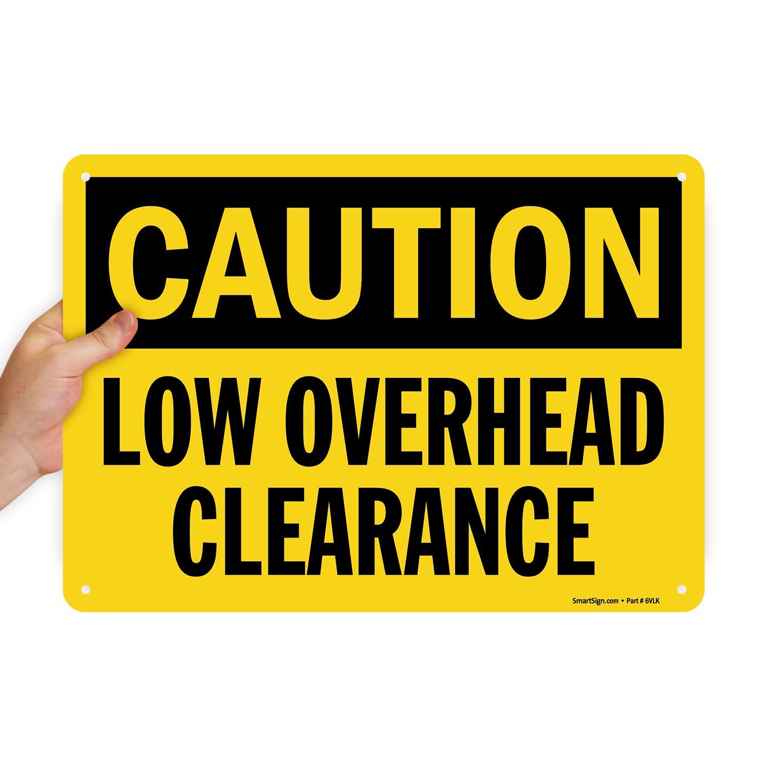 10×14 Inch Caution Low Overhead Clearance Sign Aluminum Black Yellow Alert