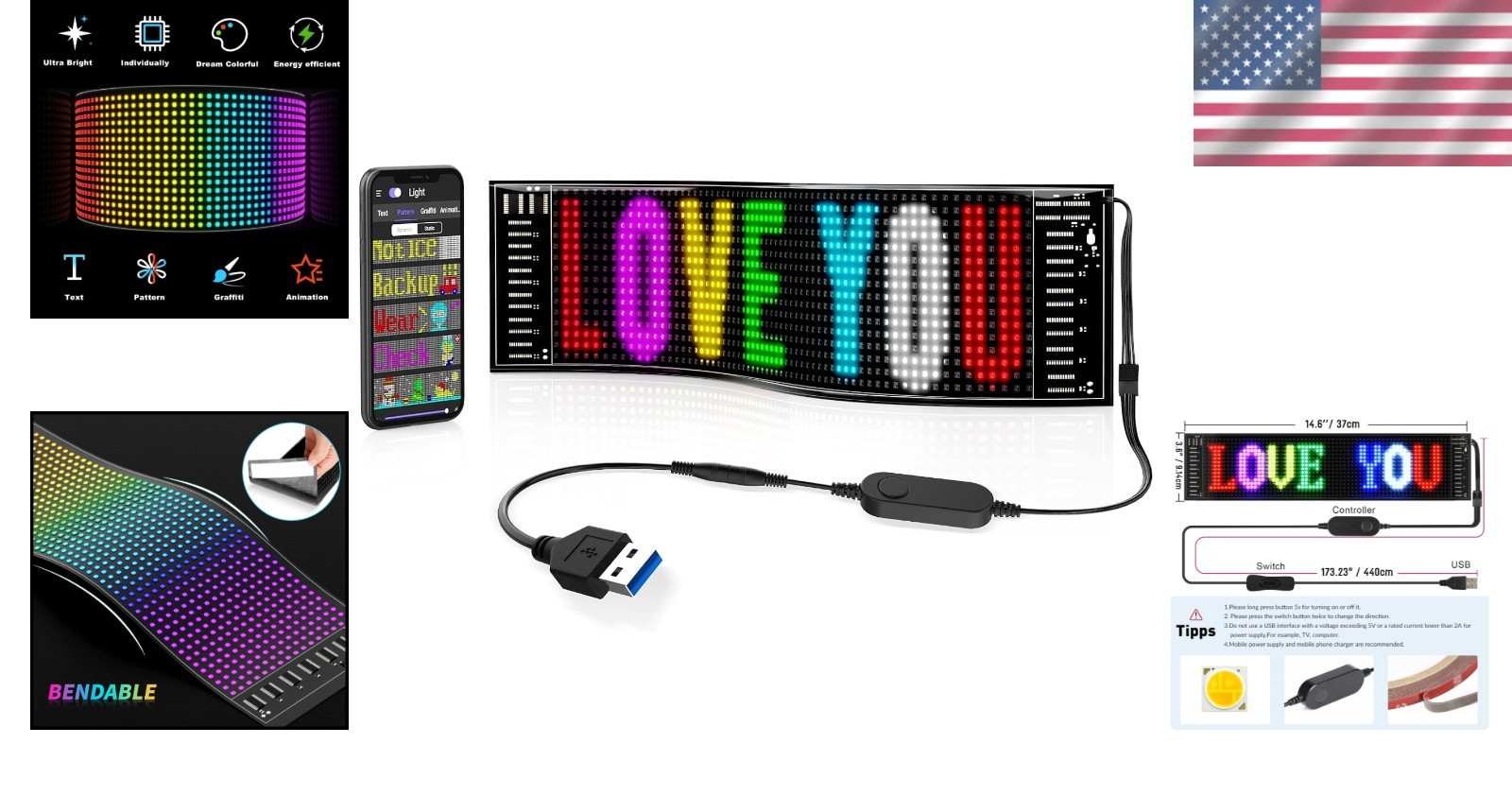 Attention-Grabbing 15”x4” LED Banner with App Control – Ideal for Advertising