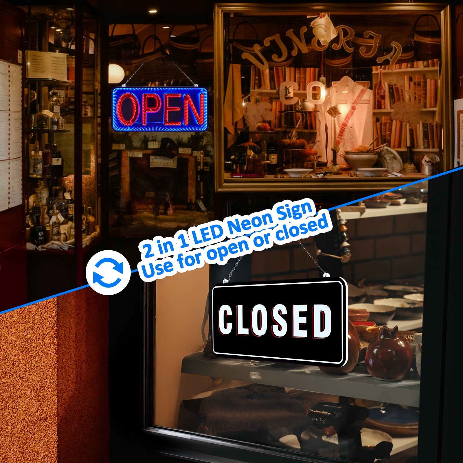 Open & Closed Neon Signs Double-Sided 3D Mirror LED Hanging Billboard Store Bar
