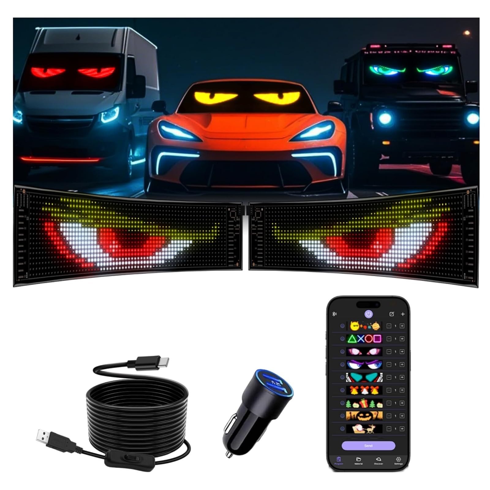 Multifunctional Bright 2PCS Devil Eyes for Cars Windshield 19x5in