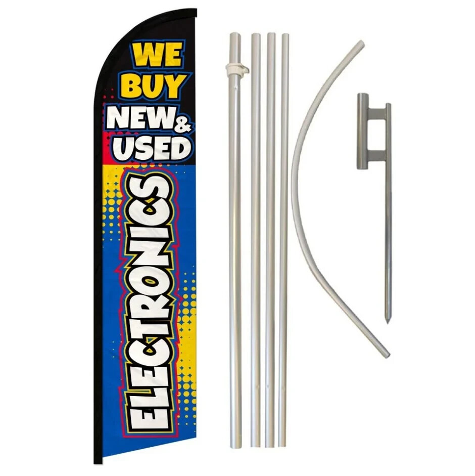 We Buy New & Used Electronics Windless Full Curve Advertising Flag & Pole Kit