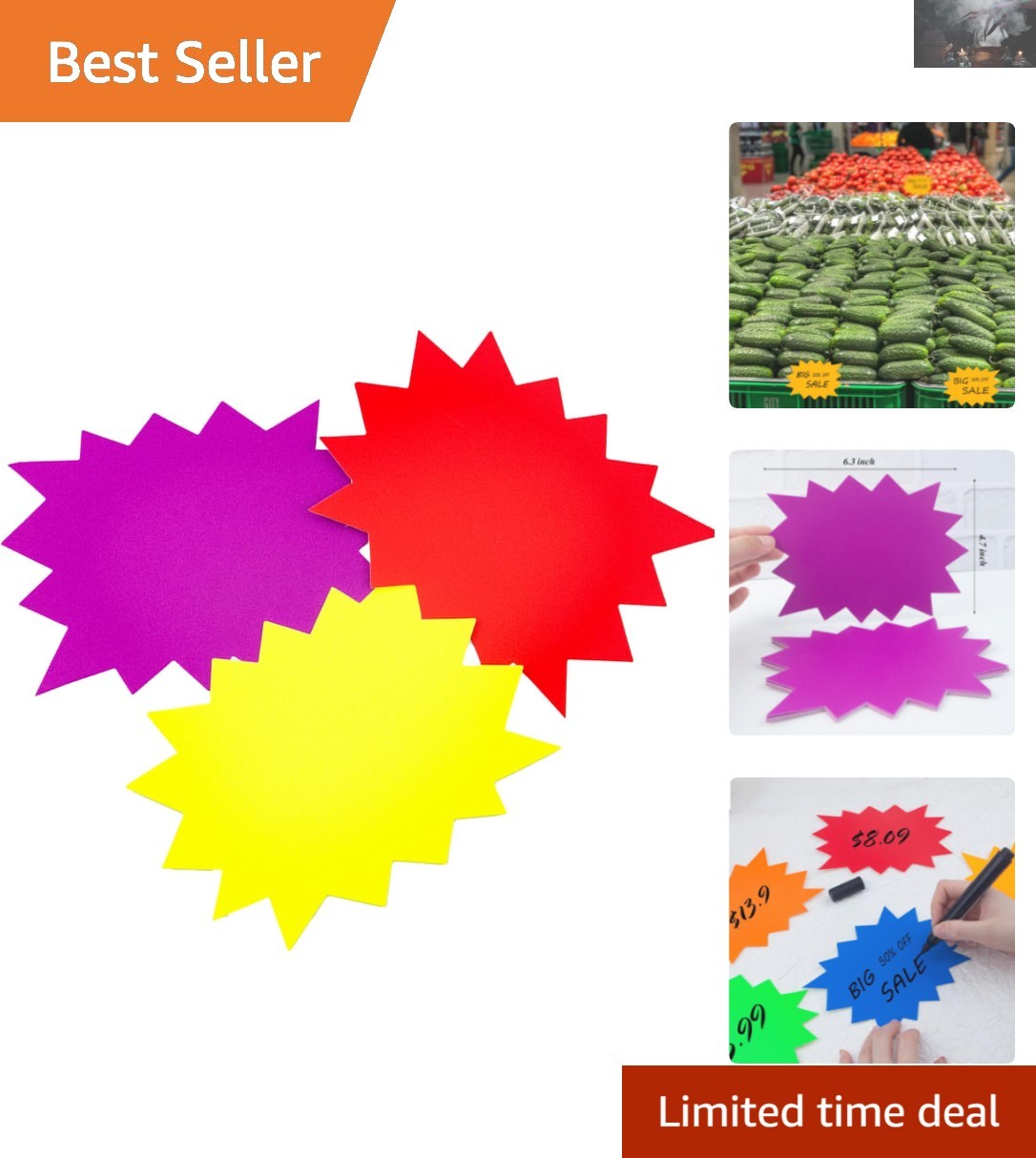 Multi-Color Starburst Signs – 30 PCS Neon Sale Tags Perfect for Any Occasion