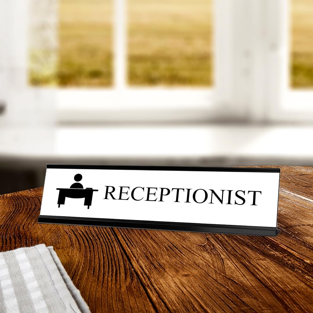 Receptionist, Black Frame, Desk Sign (2×8”)
