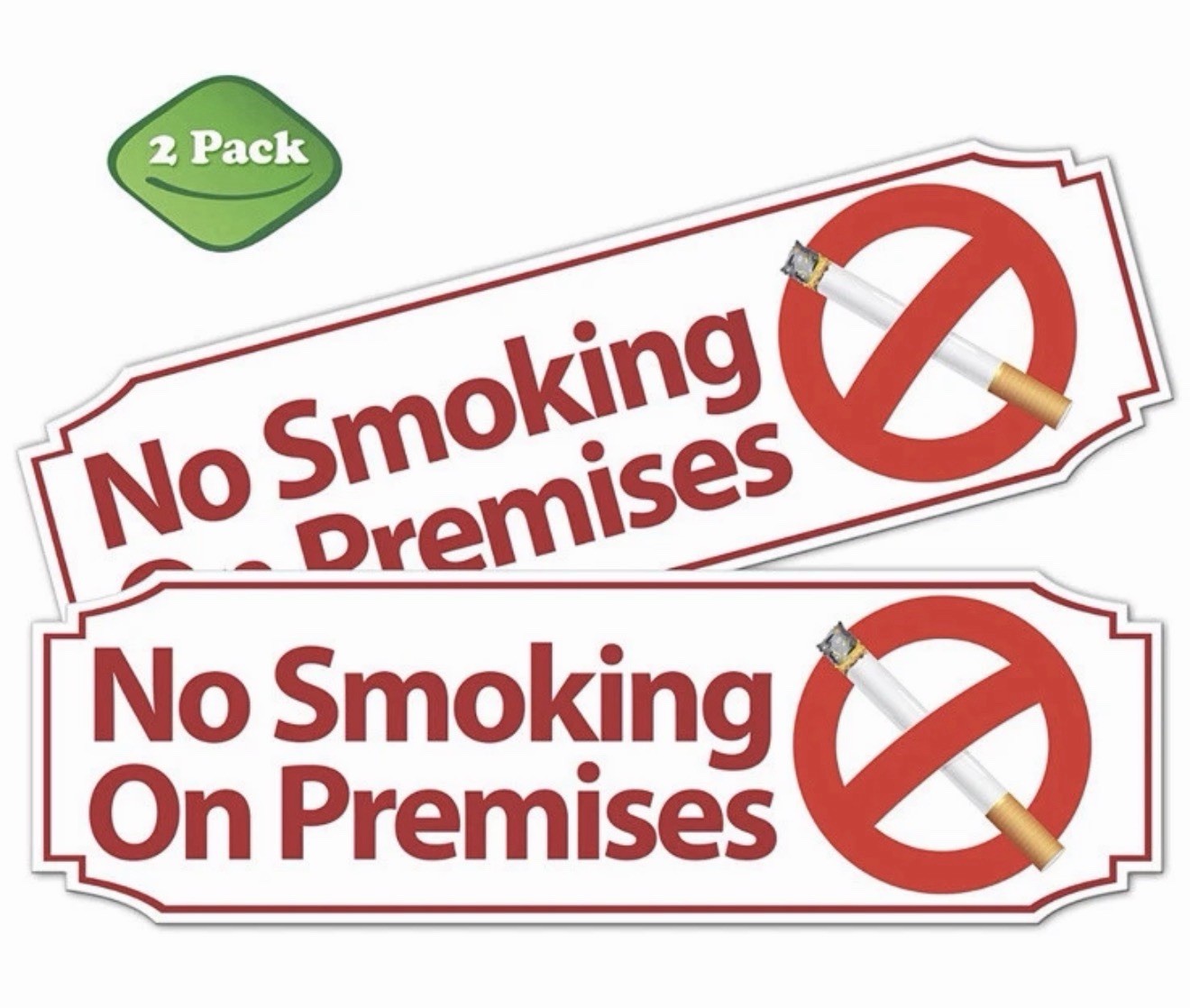 2 PVC No Smoking On Premises 9” X 3” White Warning Signs – NEW