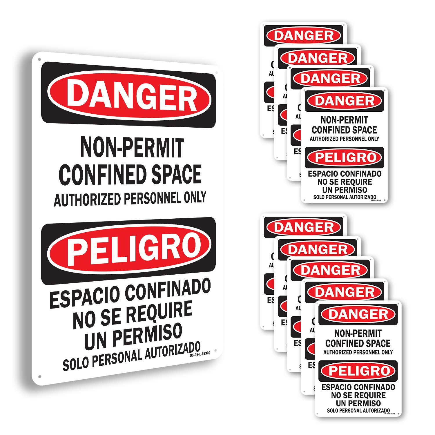Confined Space None Permit Bilingual OSHA Danger Sign Or Decal – 5 or 10 Pack