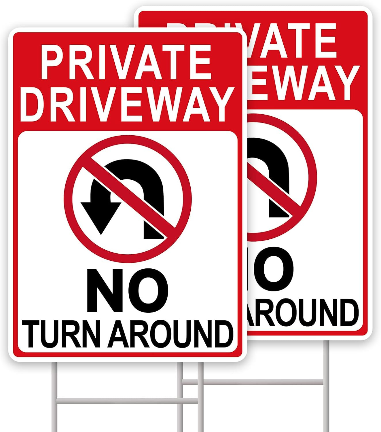 No Turn Around Driveway Sign, 2 Pack Private Driveway Signs 14″x10″ Double-Sided