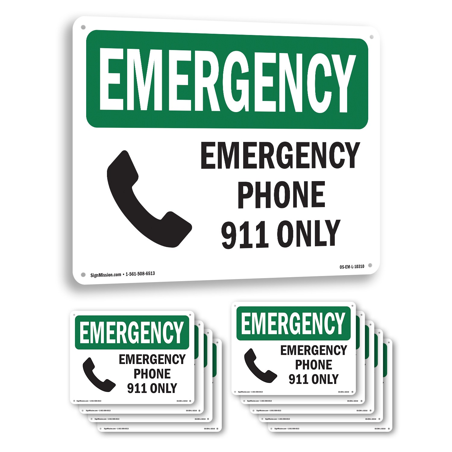 Phone 911 Only OSHA Emergency Sign Metal, Plastic, Or Decal – 5 or 10 Pack