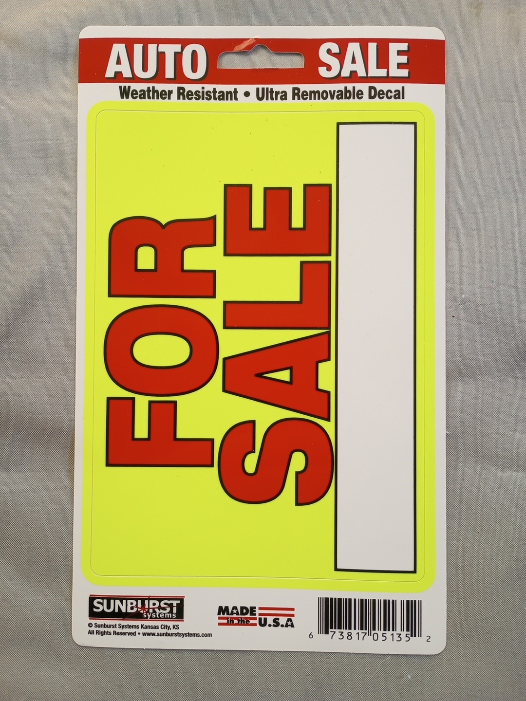 Neon Yellow Decal For Sale Sign for Cars Trucks Home Business Removable USA Made