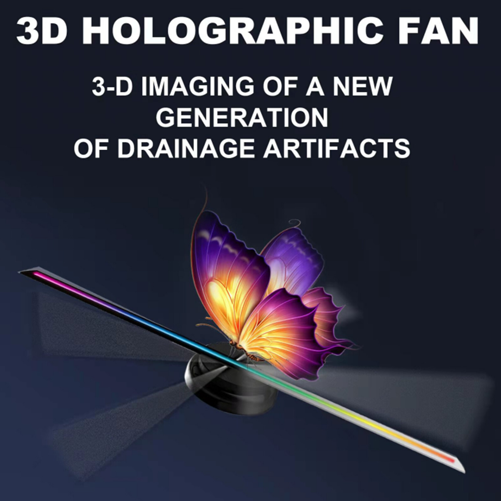 3D 1080P LED Holographic Fan Hologram Fan Projector Light RGB Sign Bar w/Control