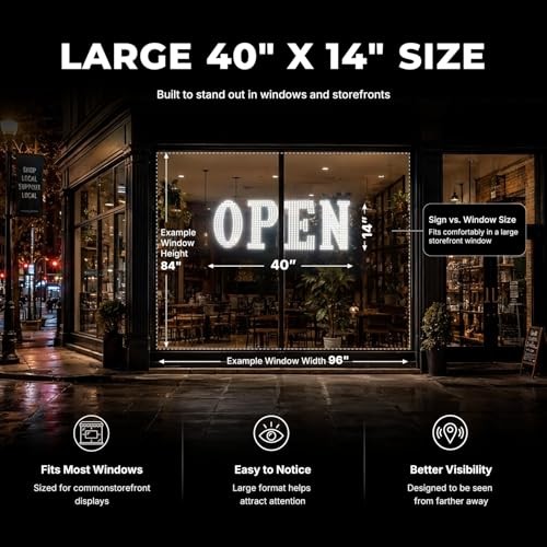 40″ x 14″ Large LED Open Sign with Remote Control High Bright Visibility