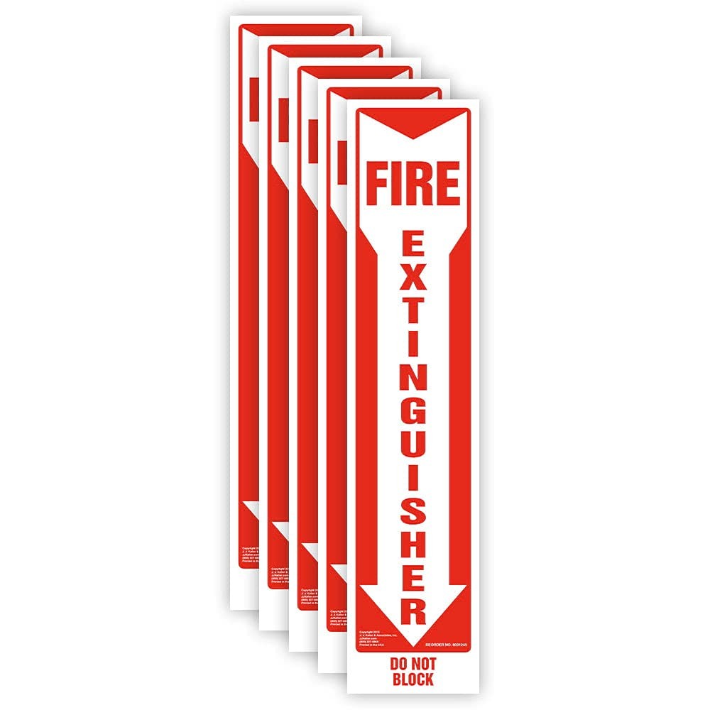 5 PCS Fire Extinguisher Do Not Block Sign Vertical Red White 3×13.5 Inch