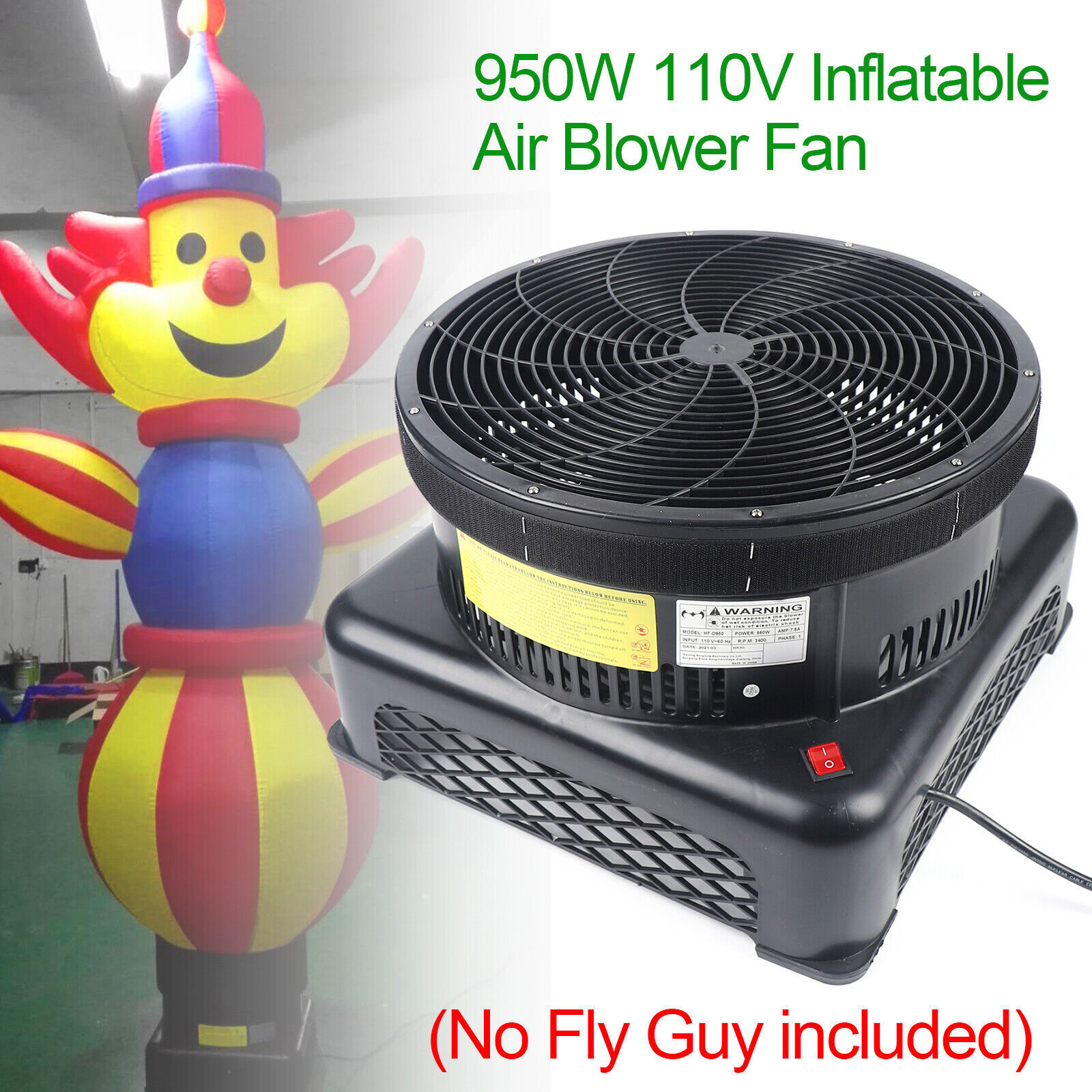 Air Blower Fan for Inflatable Wind Dancer Tube Man Fly Guy Sky Puppet Black 950W