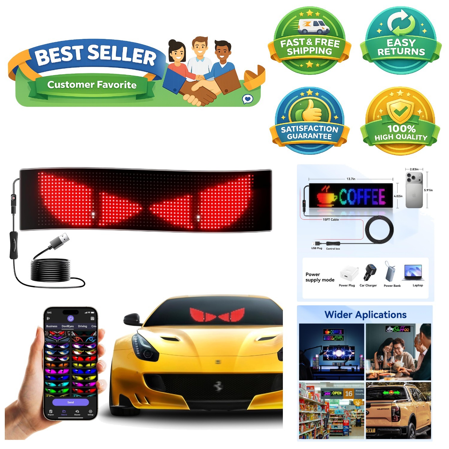 Multi-Functional DIY LED Display for Cars – App-Controlled Scrolling Ads