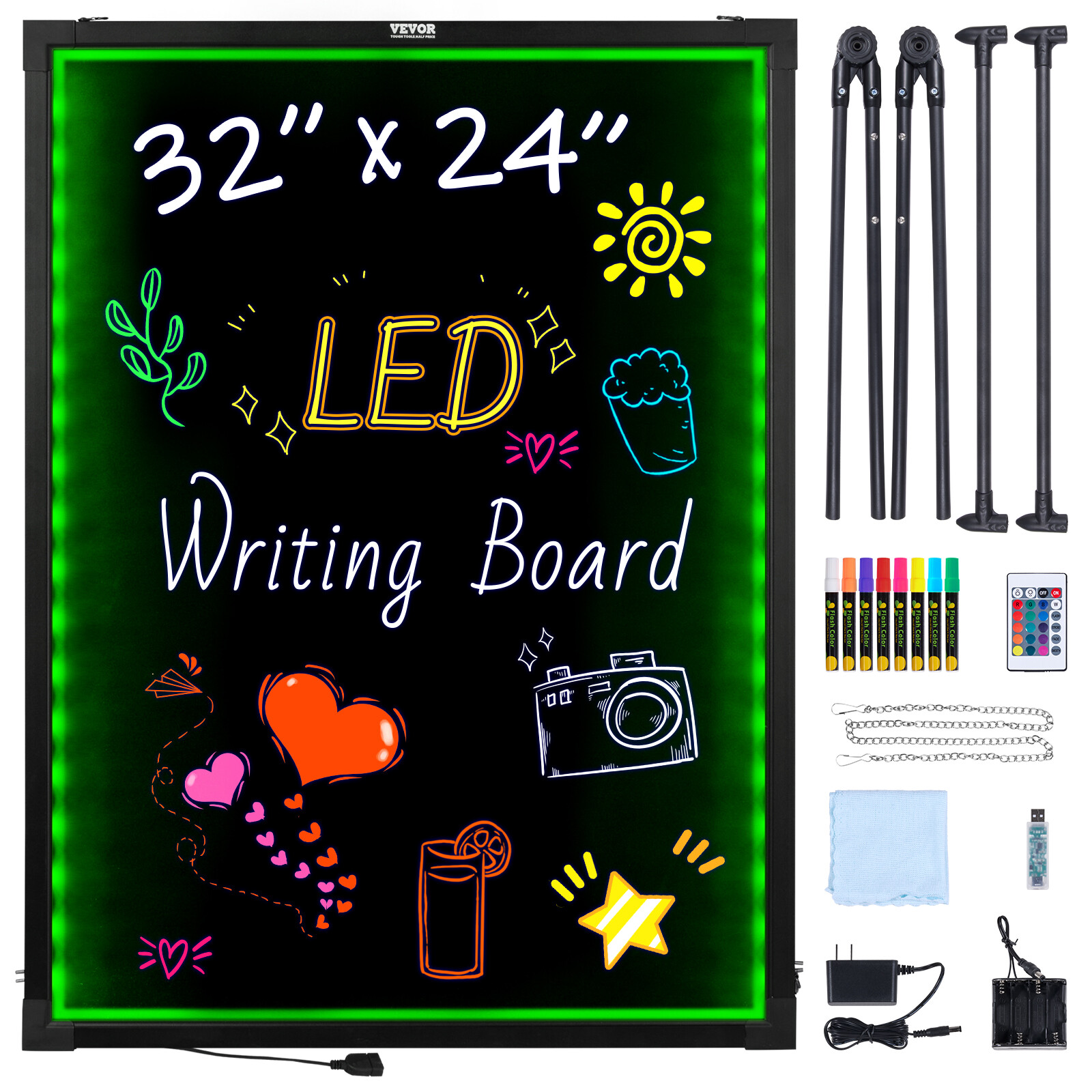 VEVOR LED Message Writing Board 32″x24″ Illuminated Erasable Lighted Chalkboard