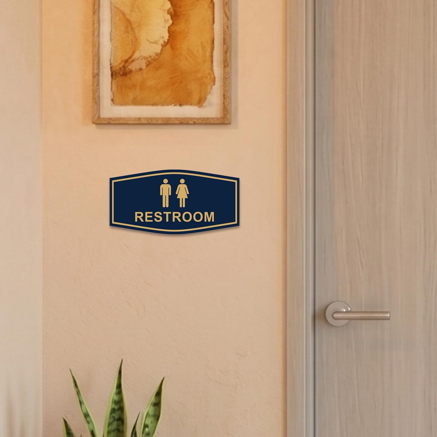 Fancy Unisex Restroom Sign Brushed Gold Medium Wall Door Mount Indicator