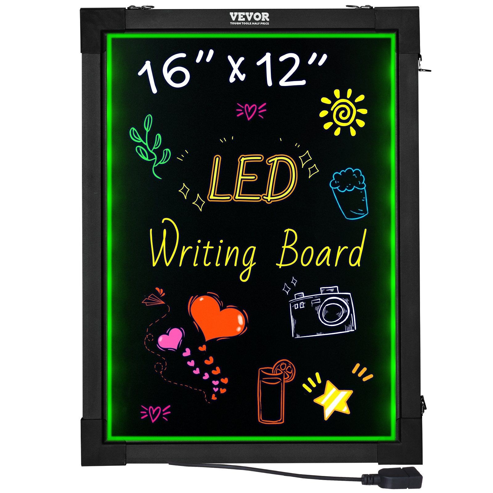 16×12 LED Message Board with Remote, Erasable Neon Effect, 8 Markers