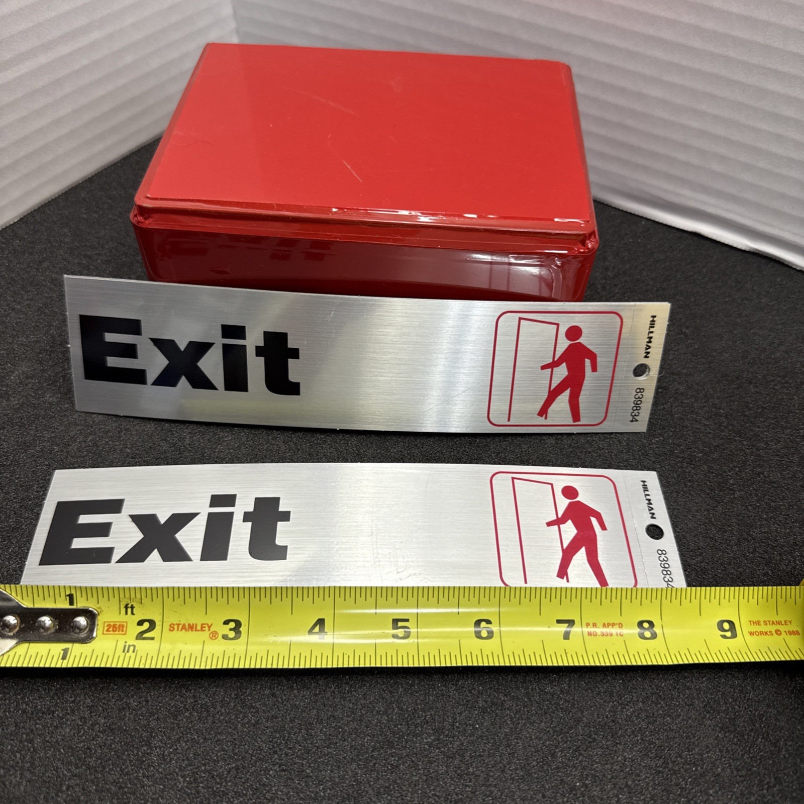 Exit DOOR Symbol SIGN Self Adhesive Sticker Brushed Aluminum 2×8″ HILLMAN 839834