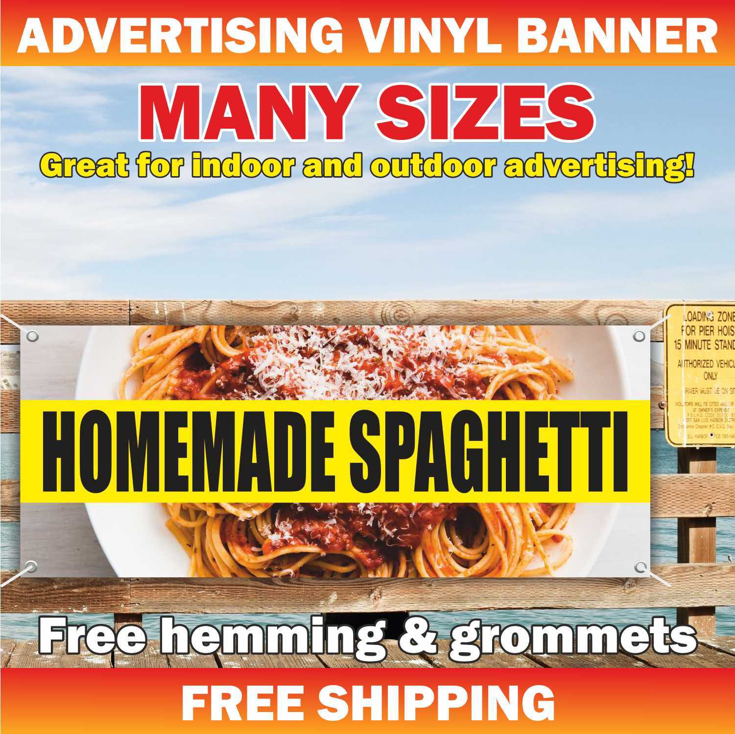 HOMEMADE SPAGHETTI Advertising Banner Vinyl Mesh Sign Italian cucina food pasta