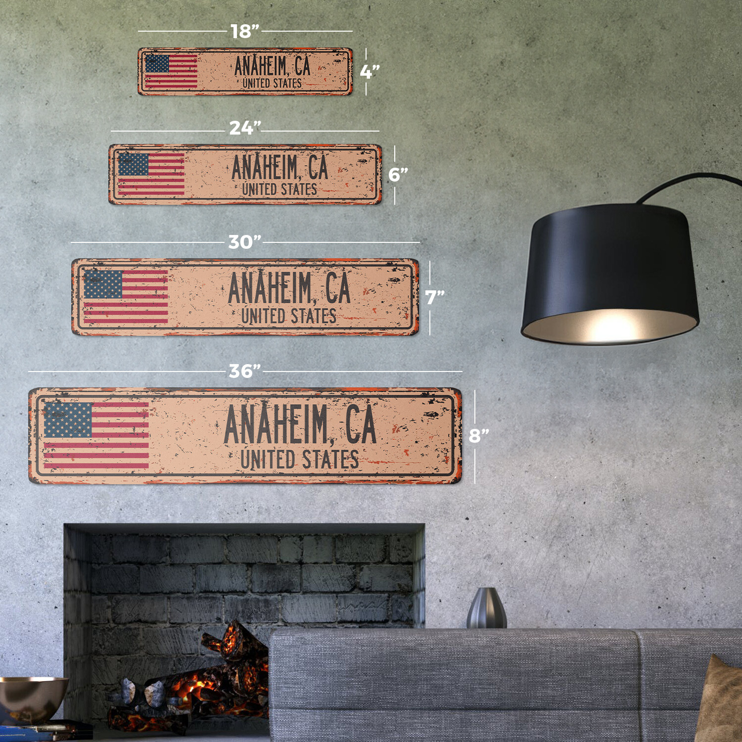 ANAHEIM CA UNITED STATES Vintage Street Sign American flag city country rustic