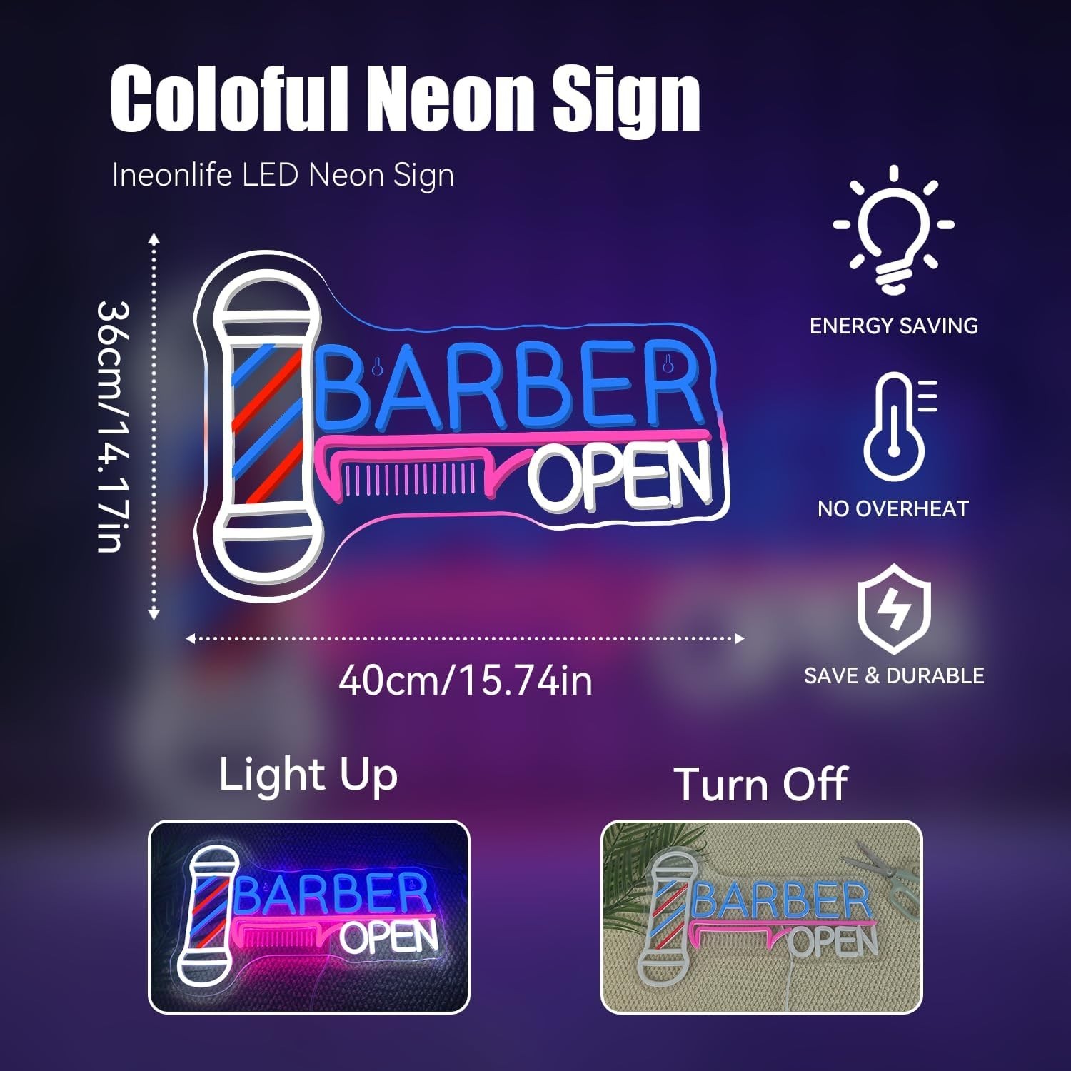 Modern LED Neon Sign Barber Open Acrylic Wall Decor for Hair Salon Makeup Shop