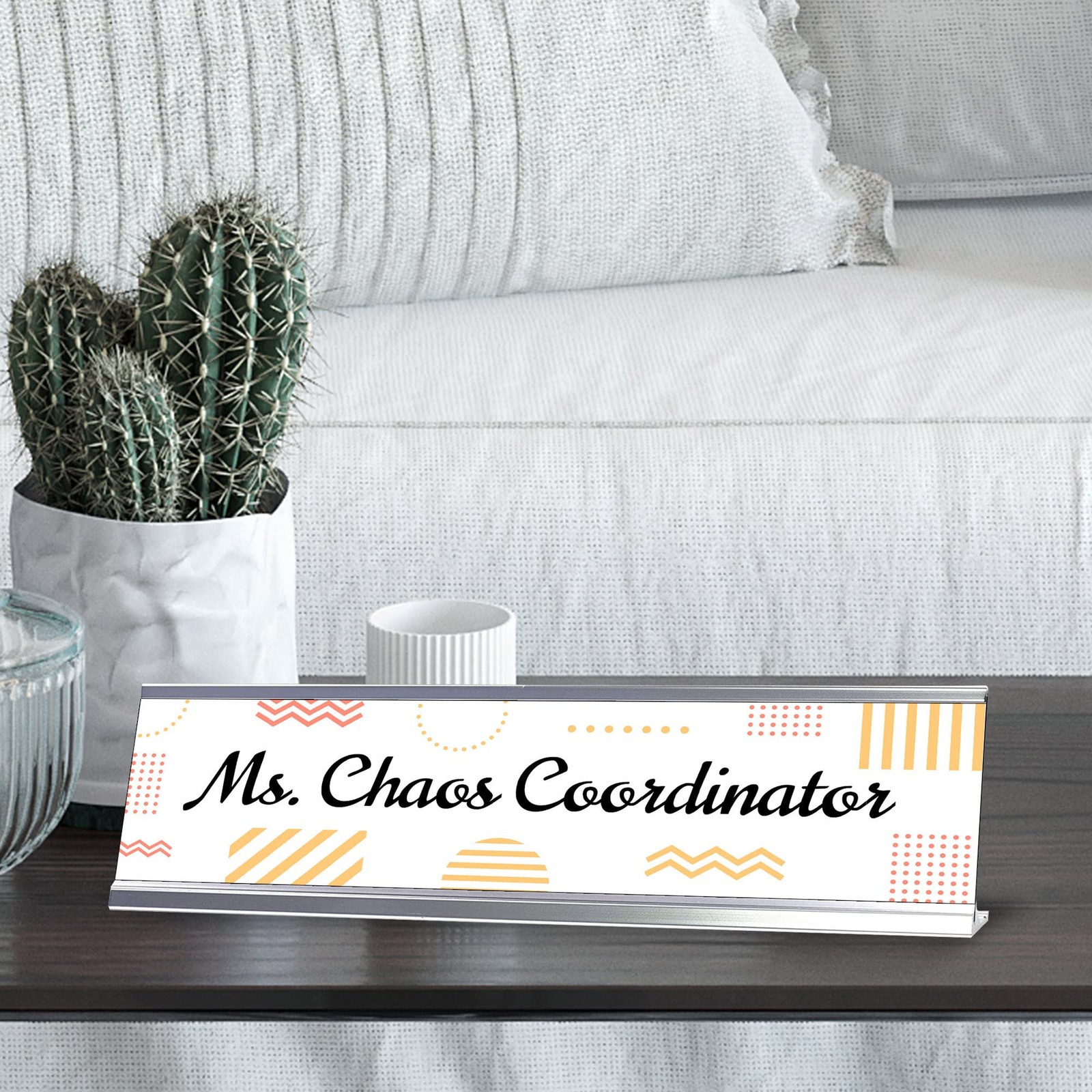 Ms Chaos Coordinator, Geometric Patterns Novelty Office Gift Desk Sign (2 x 8″)