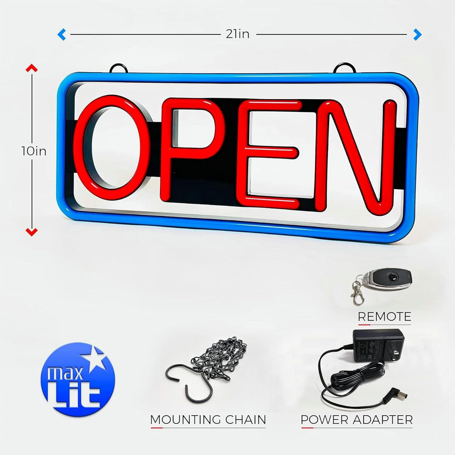 21” X 10” New Ultra Bright LED Neon Sign – OPEN – Remote Controlled – Energy E