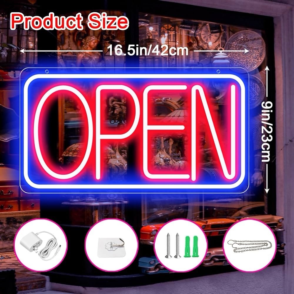 Open Signs for Business 16.5″X 9″Bright LED Neon USB Power Adjustable Brightness