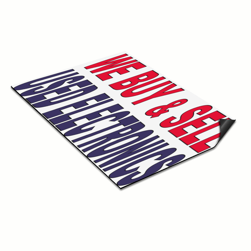 Car Magnet Set of 2 We Buy & Sell Used Electronics Red Blue Industrial Sign