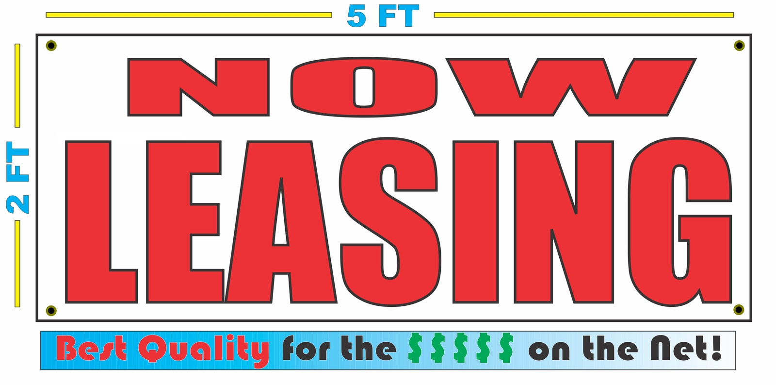 All Red NOW LEASING Banner Sign NEW Larger Size Best Quality for the $$$