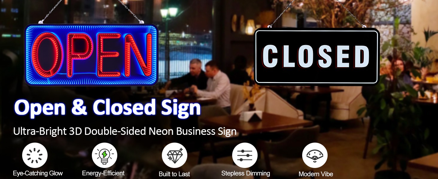 Open & Closed Neon Signs Double-Sided 3D Mirror LED Hanging Billboard Store Bar