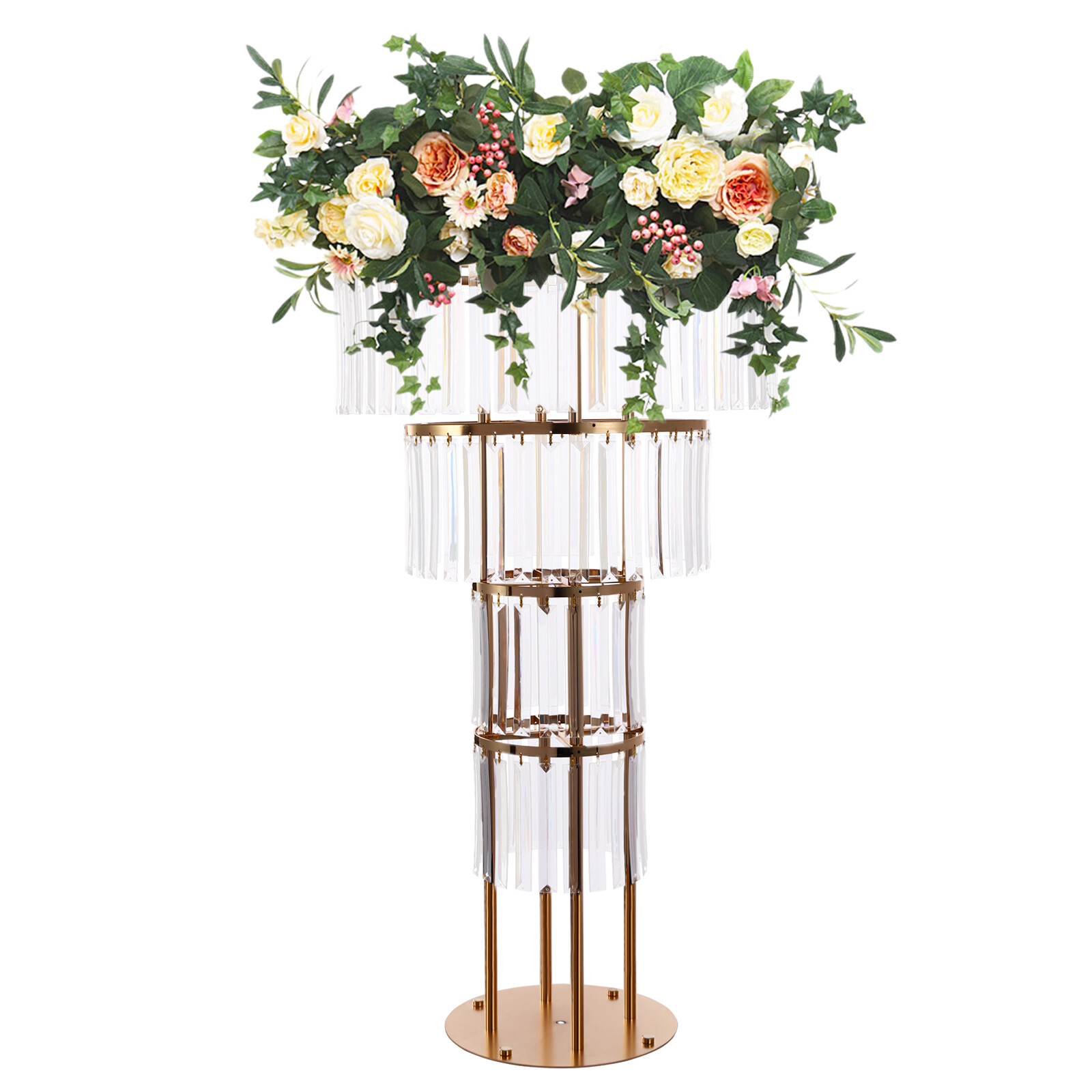Wedding Gold Crystal Flower Stand, Round Pedestal Stand, Crystal Flower Stand