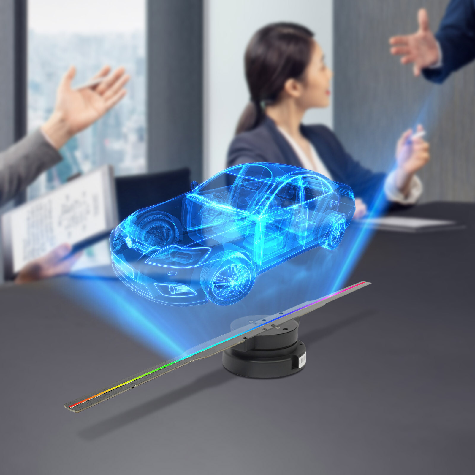 LED 3D Hologram Fan Holographic Projector Advertising Player 1080P Bar+Control