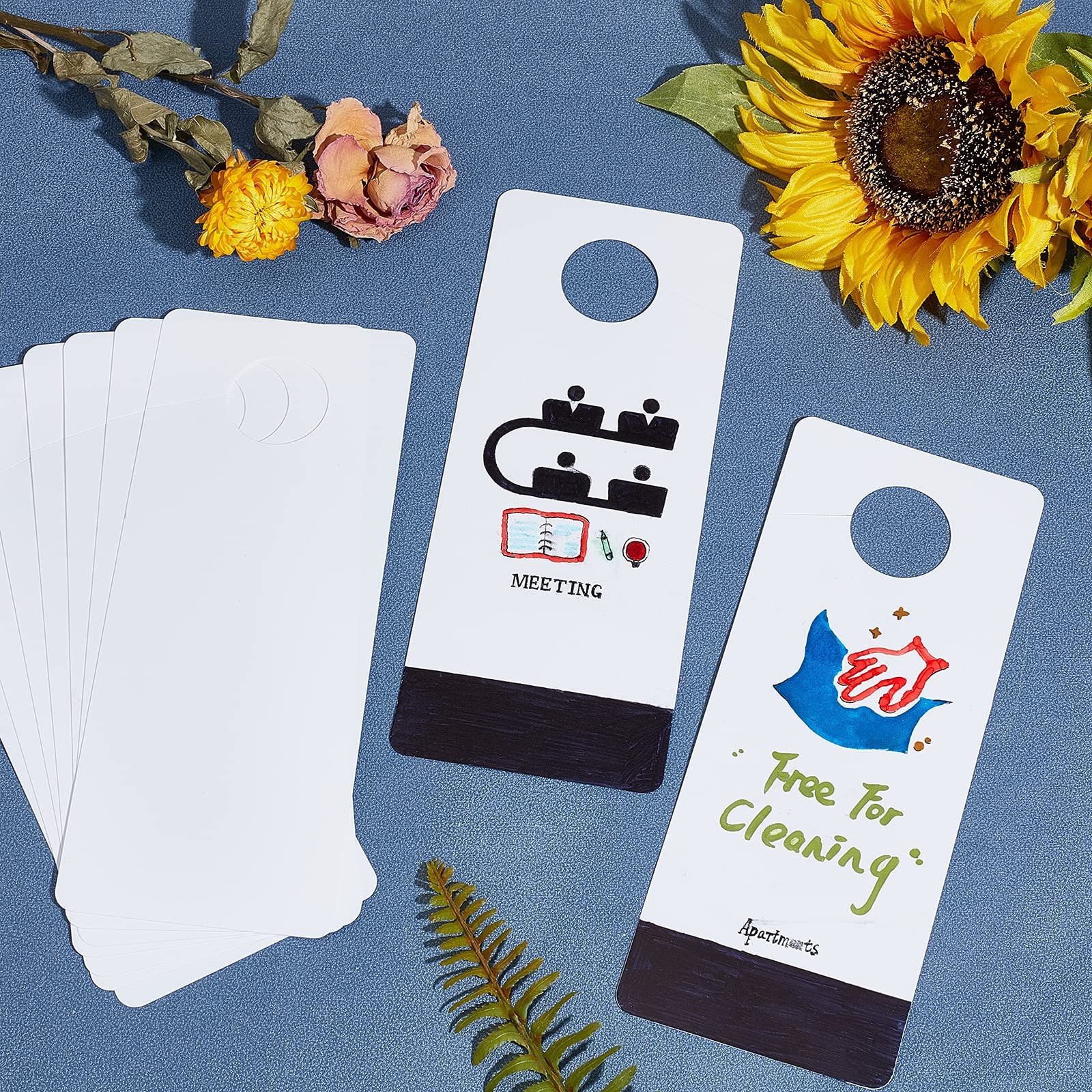 30 Pcs PVC Door Knob Hangers 8×3.23 inch Blank Door Signs to Write Your