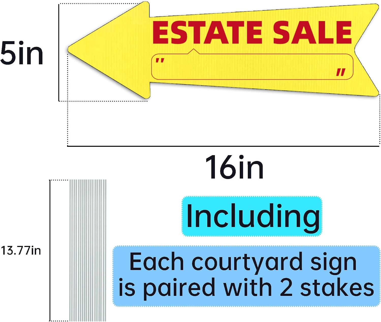 Estate Sale Yellow Arrow Yard Signs with Stakes-16 X 5 in Double Sided,For Sale