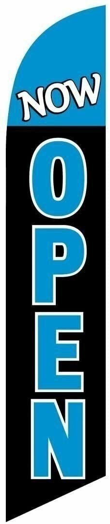 Now Open Feather Banner Swooper Flag, Blue and Black, Replacement Flag Only