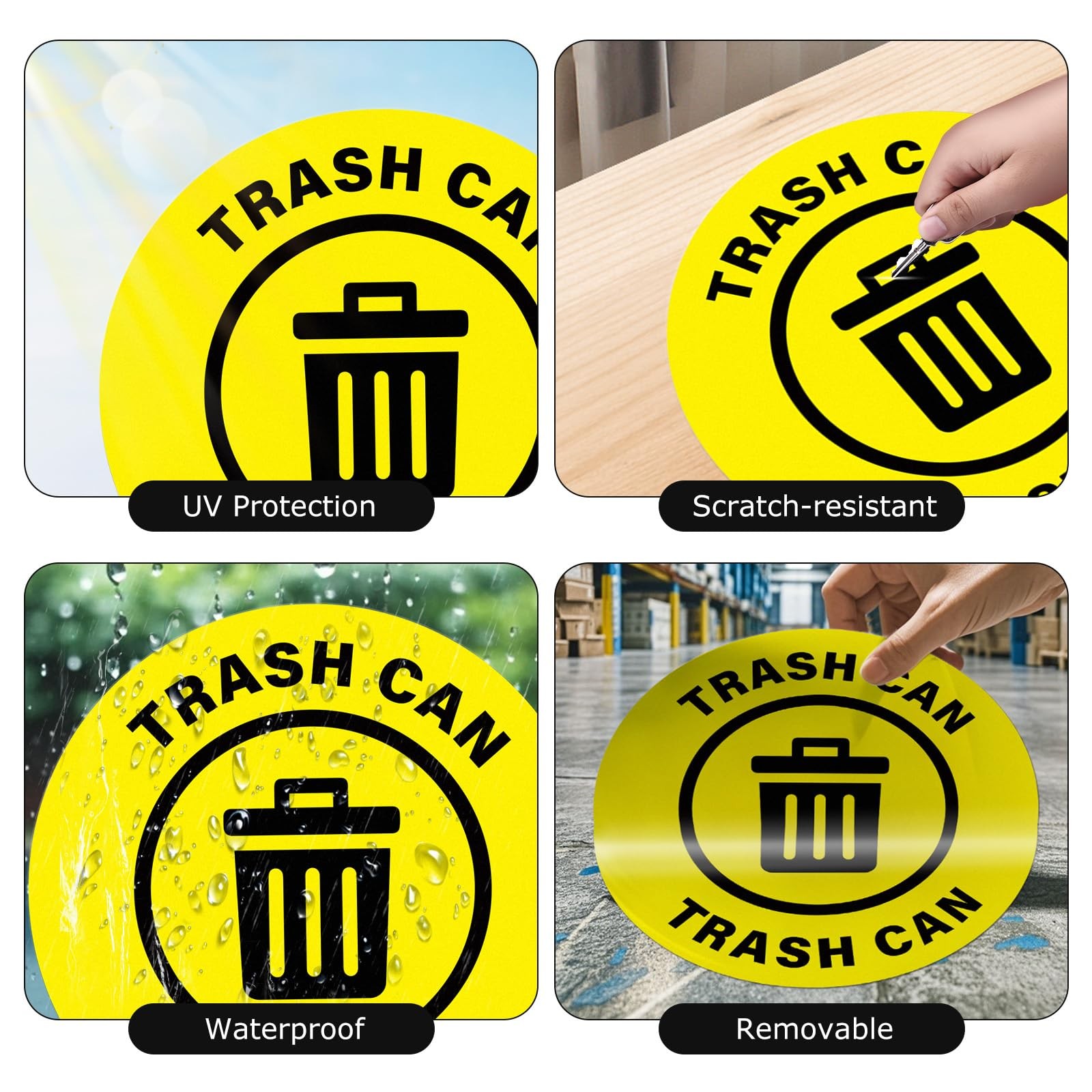 5 Pack Trash Can Sign 17×17 Inches Large Self Adhesive Sticker Caution Safety…