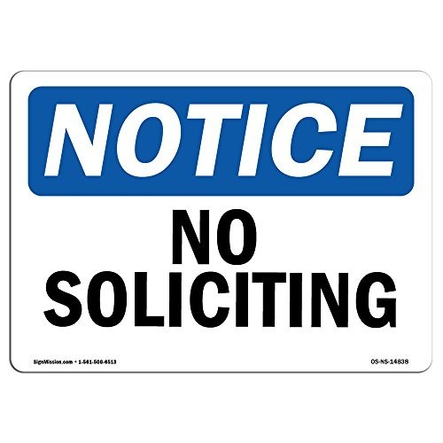 No Soliciting Sign 10×7 Vinyl Decal OSHA Notice Heavy Duty Indoors Outdoors