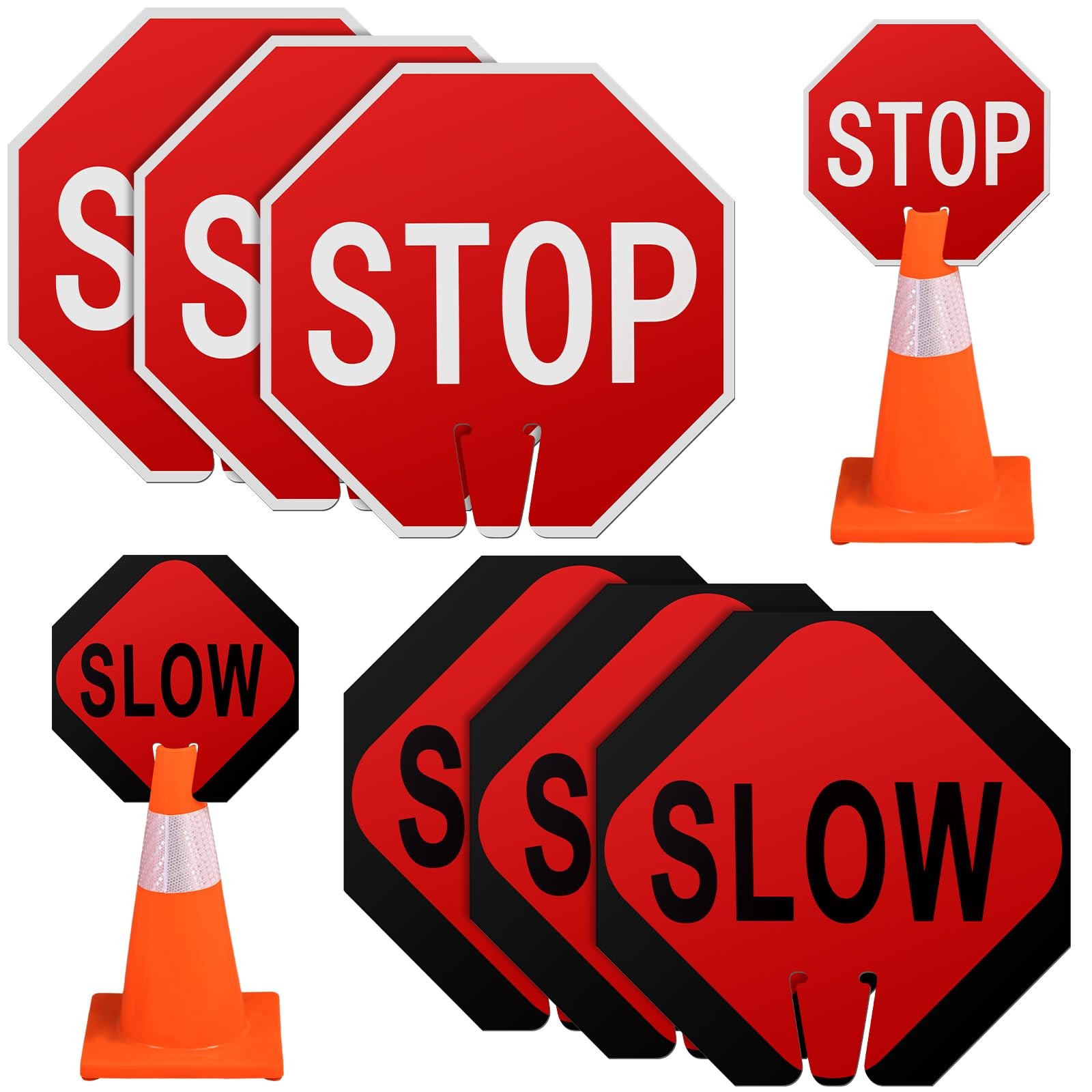 6 Pcs 12 x 12 Inches Traffic Cone Top Warning Signs Include PVC Stop and Slow…