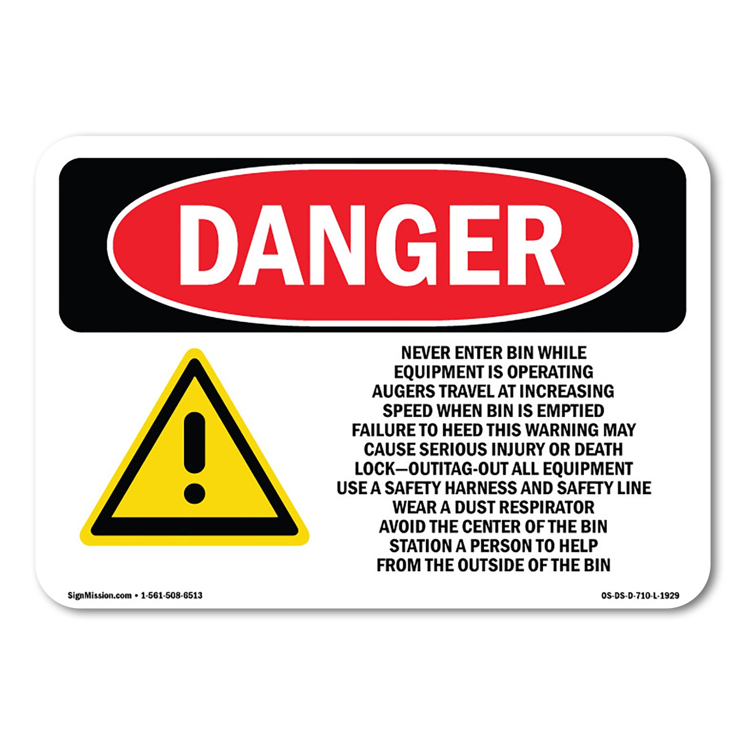 Grain Bin Silo Safety ANSI Danger Sign Metal Plastic Decal