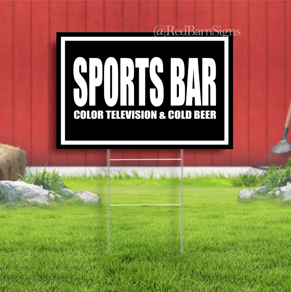 Sports Bar Color Television & Cold Beer Indoor Outdoor Yard Sign with metal