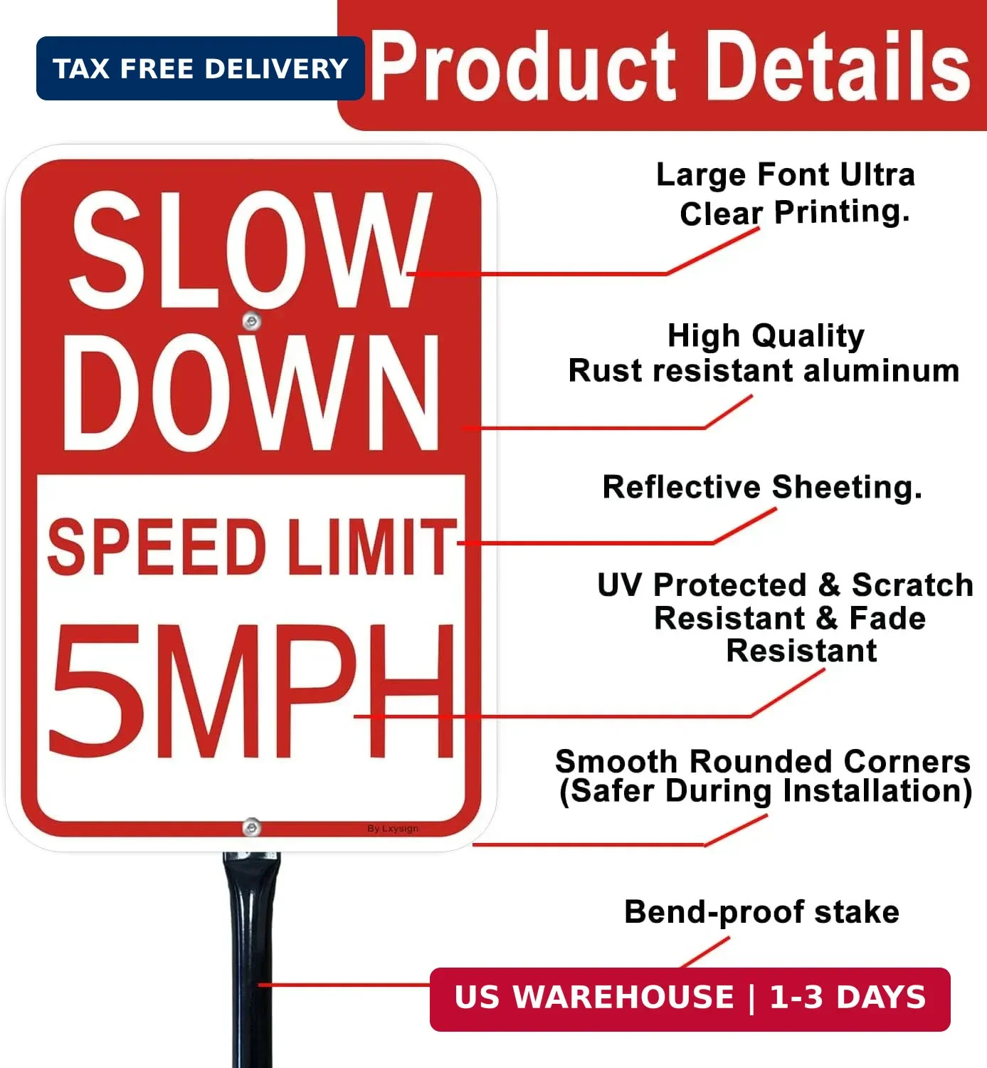 2 Pack Slow Down Sign, Speed Limit Sign 5 MPH, 36 Inches Metal Stakes, 14×10 Inc