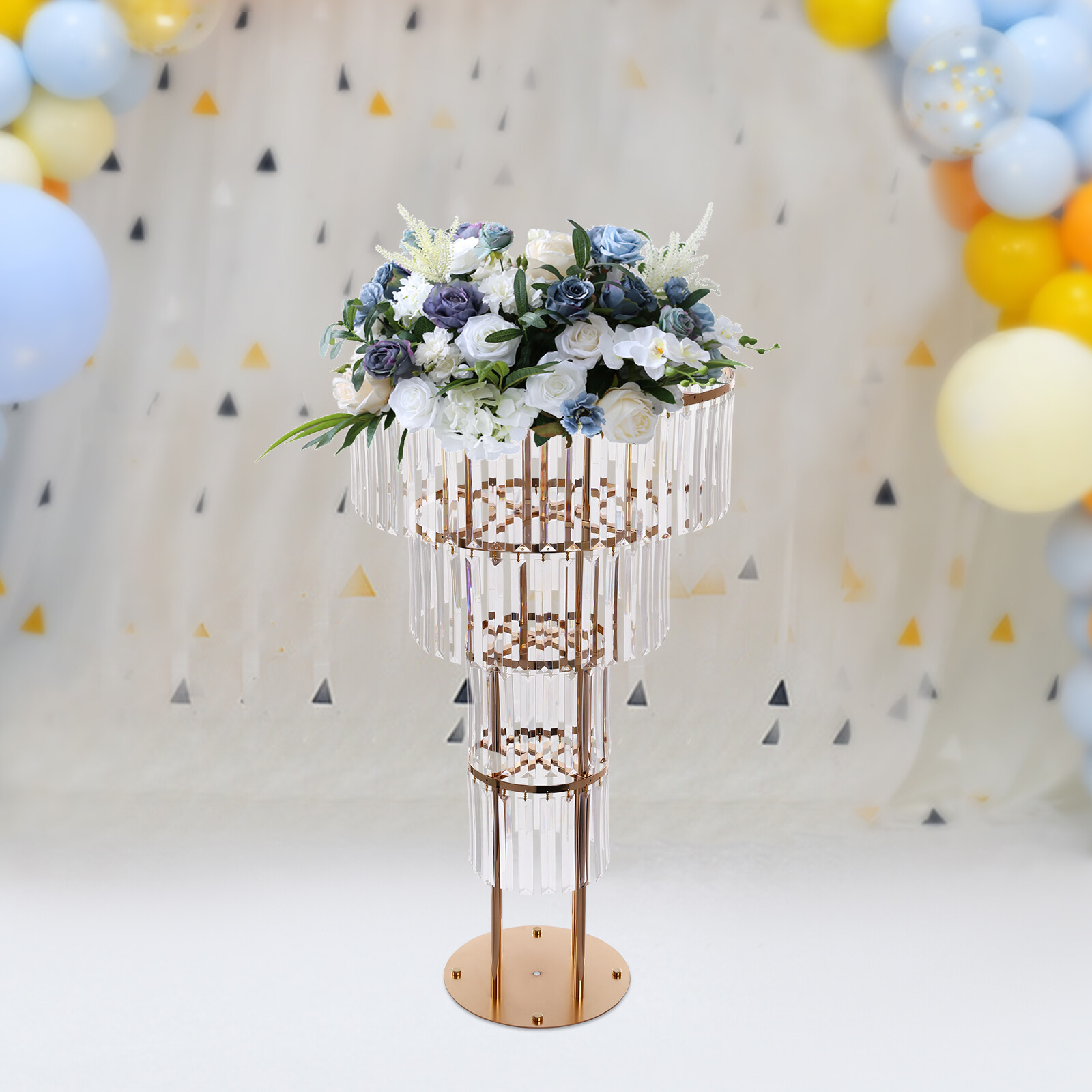 Wedding Gold Crystal Flower Stand, Round Pedestal Stand, Crystal Flower Stand